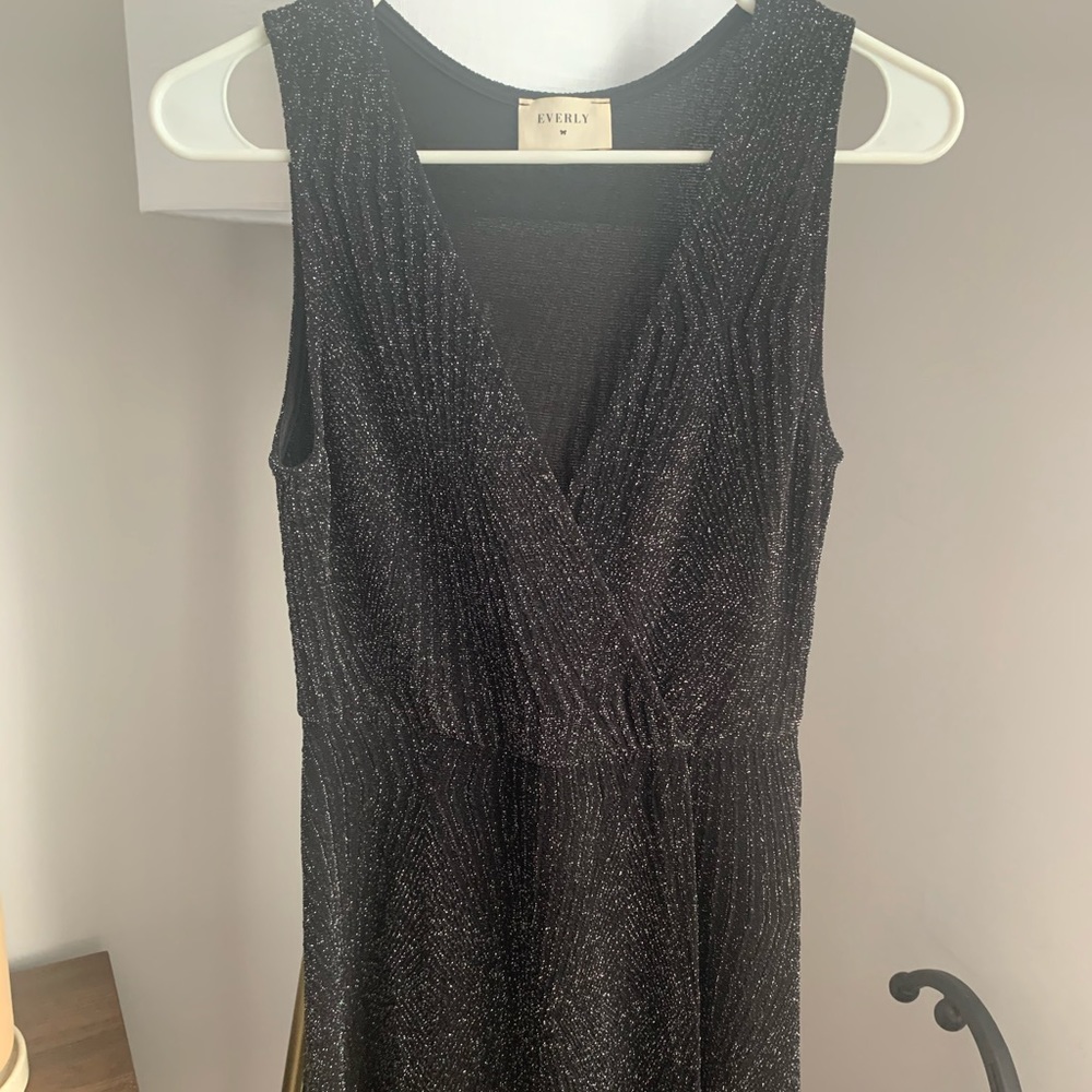 Everly Black Sparkly Faux Wrap Dress - Size Small